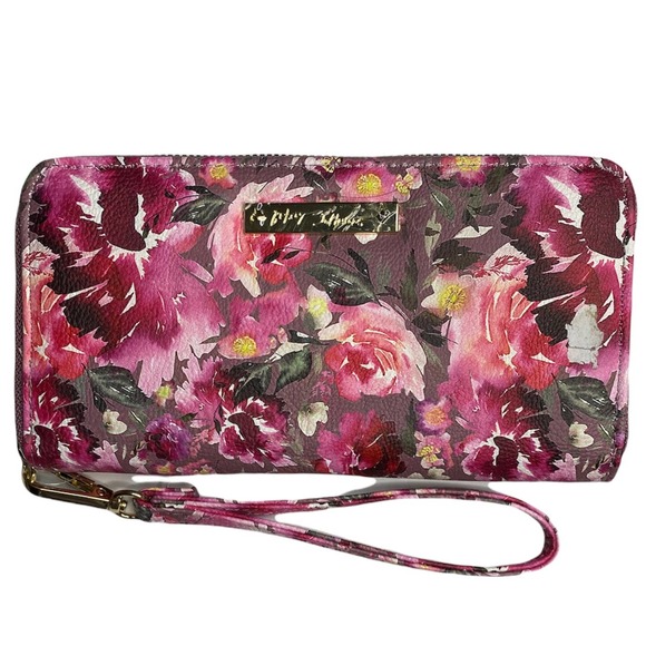 Betsey Johnson Mauve Floral Zip Around Wallet - Picture 1 of 6